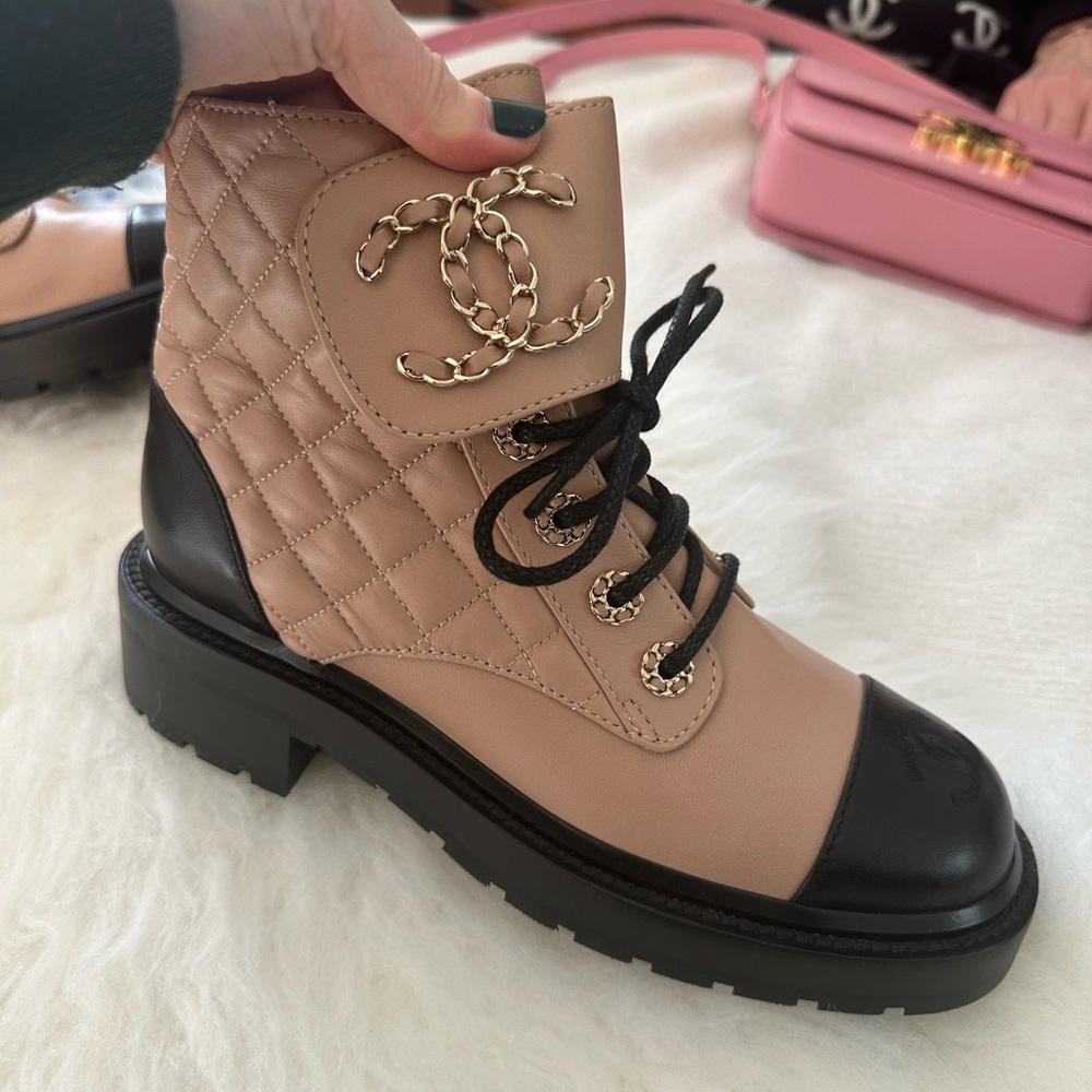 Chanel Quilted Leather Boots - Black and Tan